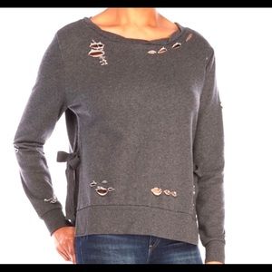 Romeo+Juliet French Terry Distressed Crew Neck Sweatshirt Bow Tie Side Close